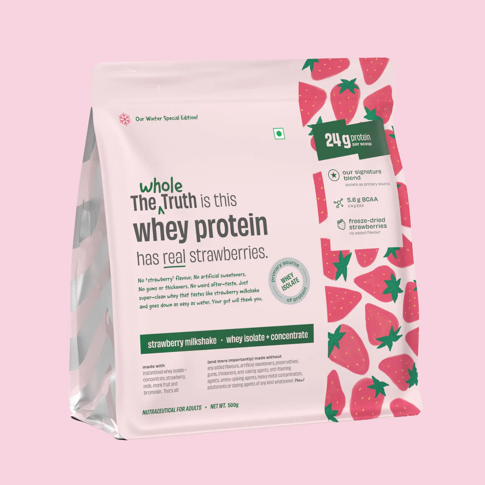 Strawberry Shake 24g Protein Powder - Pack of 500 G